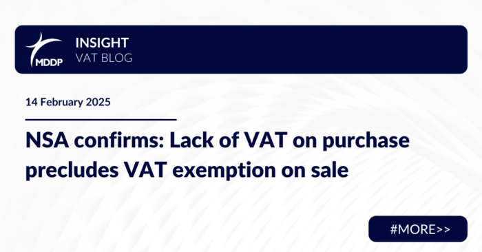 NSA confirms: Lack of VAT on purchase precludes VAT exemption on sale