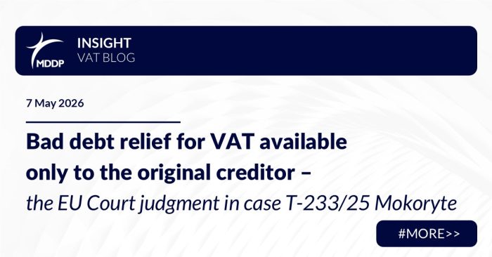 Bad debt relief for VAT available only to the original creditor